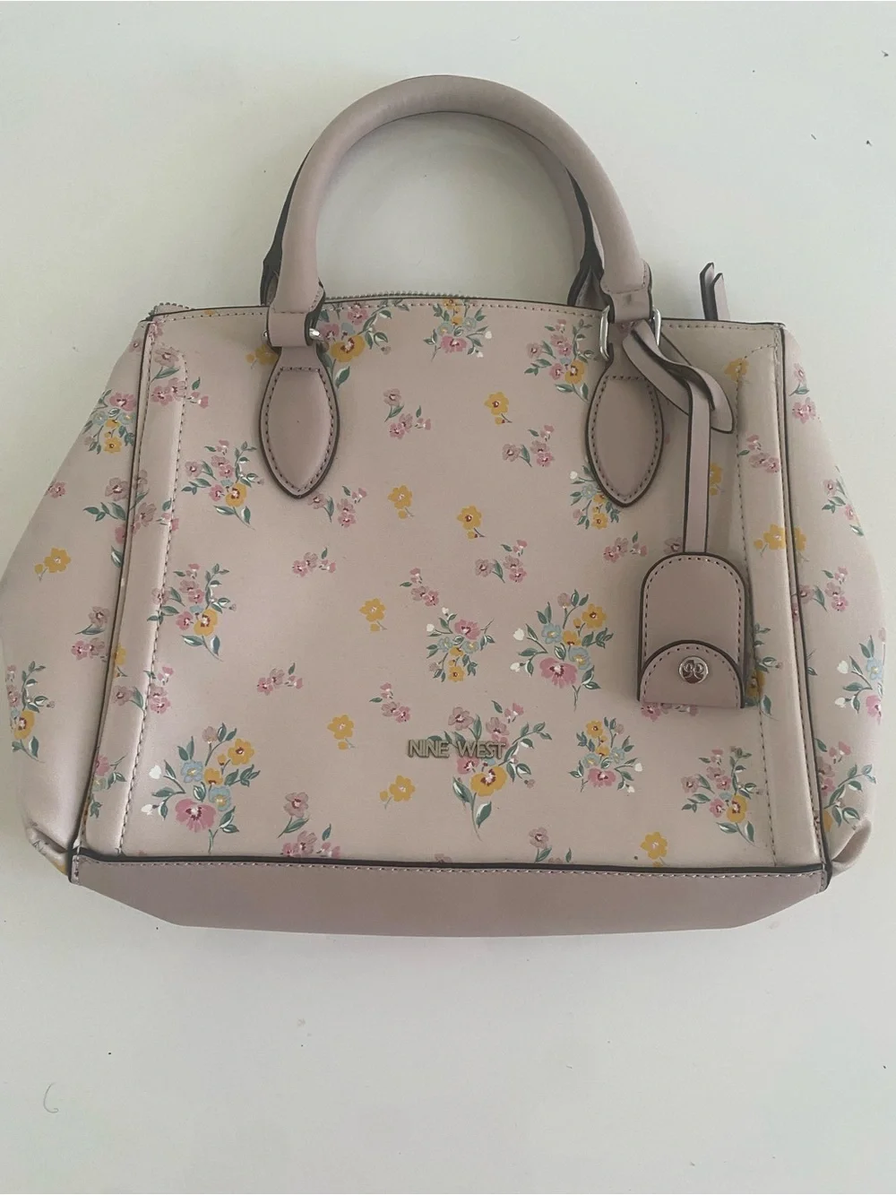 Nine West Pink Floral Satchel with Yellow Accents